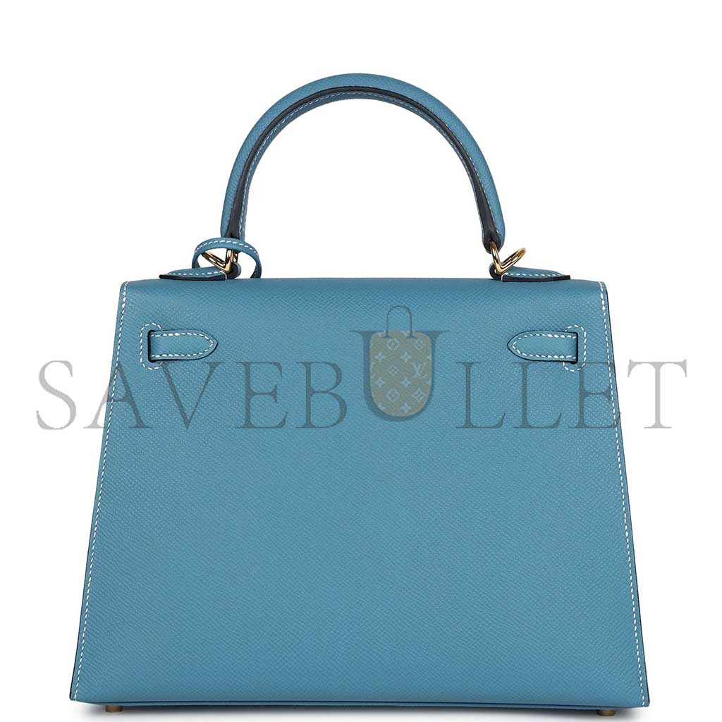 H**mes kelly sellier 25 blue jean epsom gold hardware (25*17*7cm)
